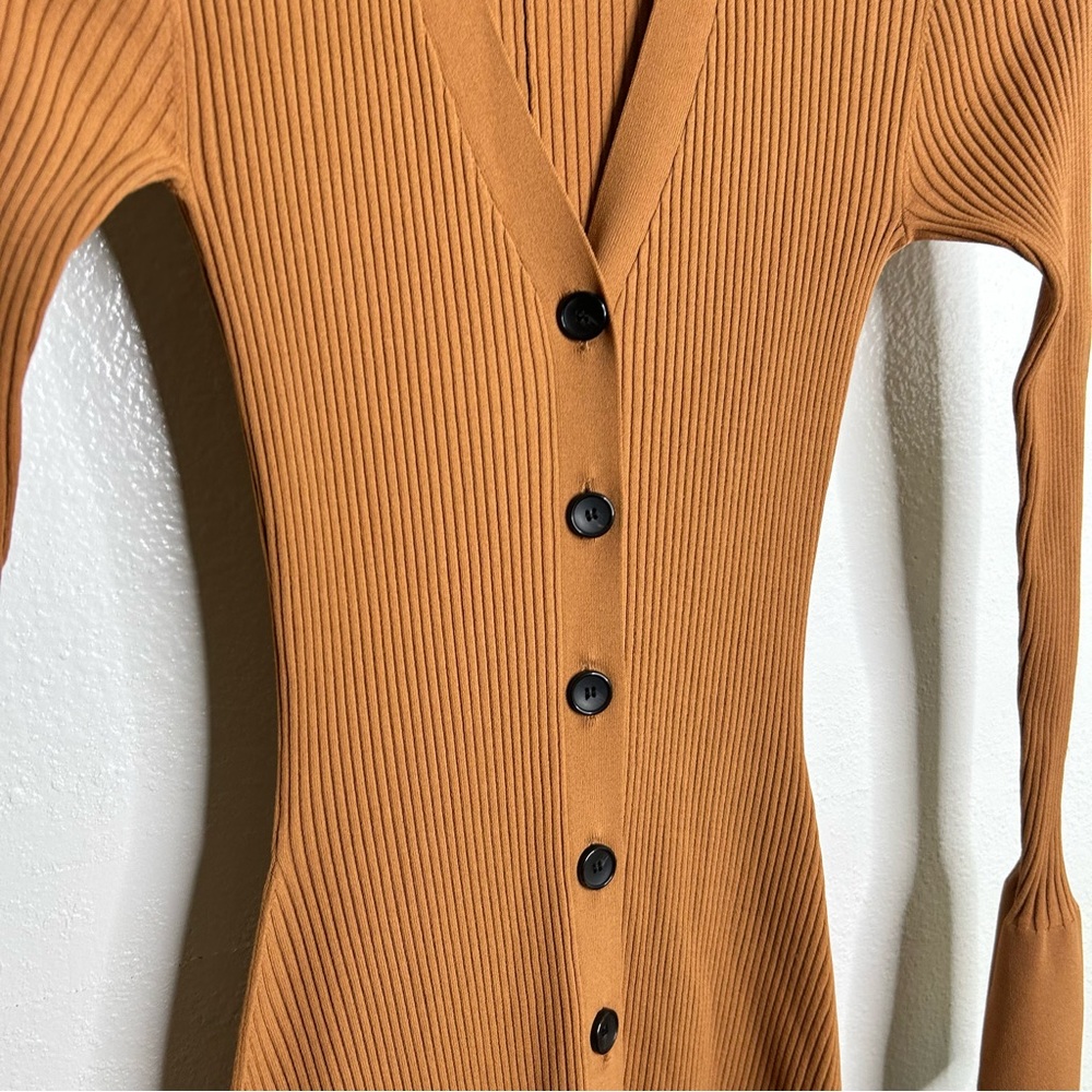 A.L.C. Tamara Button Front Maxi Dress Ribbed Long Sleeve in Cashew XS - Picture 7 of 12